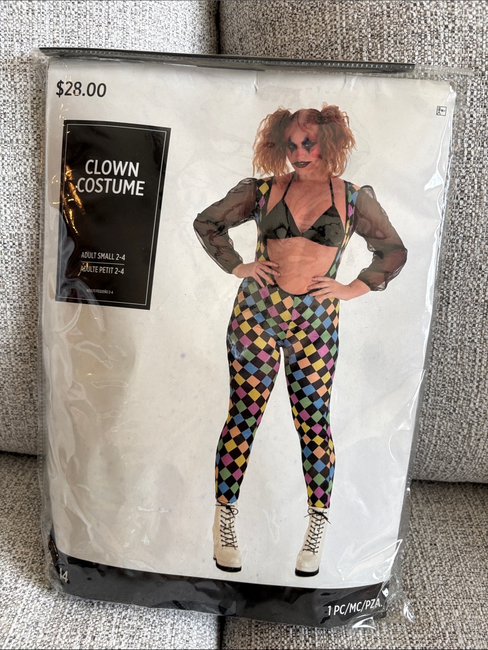 Clown Costume - Multicolor Harlequin Leggings & Sheer Sleeve Top